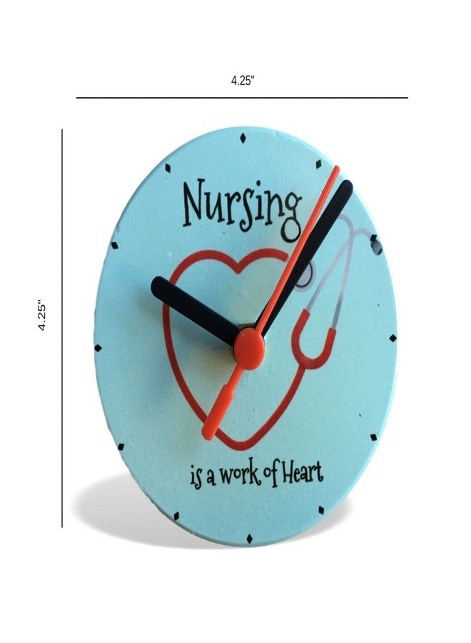 BANBERRY DESIGNS Desktop Clock for Nurse - Blue with Red Heart Stethoscope - Reads Nursing is a Work of Heart - Measures 4.25" D - Image 3