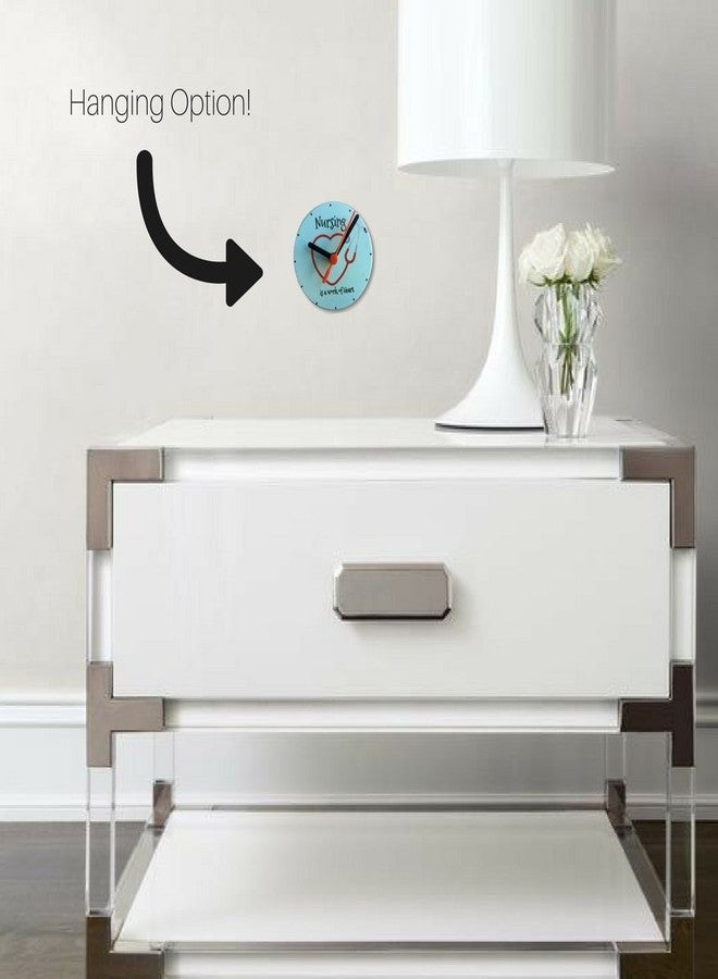 BANBERRY DESIGNS Desktop Clock for Nurse - Blue with Red Heart Stethoscope - Reads Nursing is a Work of Heart - Measures 4.25" D - Image 4