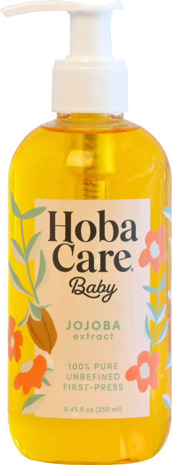 HobaCare Jojoba Baby Oil with Pump Dispenser 100 Pure Natural Unrefined Unscented Hexane Free Cold Pressed Jojoba Oil for Baby Hair Infant Skin Scalp Moisturizing Body Care Shower Gift 845 oz