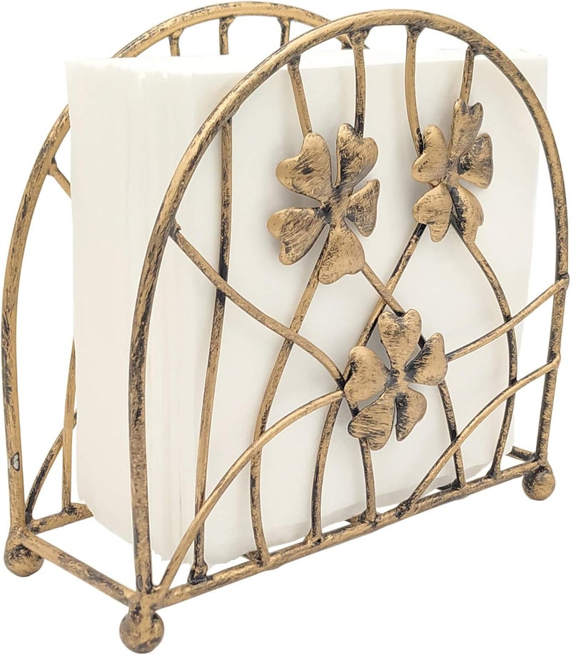 Owlgift Antique Bronze Metal Floral Petals  Branches Tabletop Napkin Holder Freestanding Tissue Dispenser - Image 1