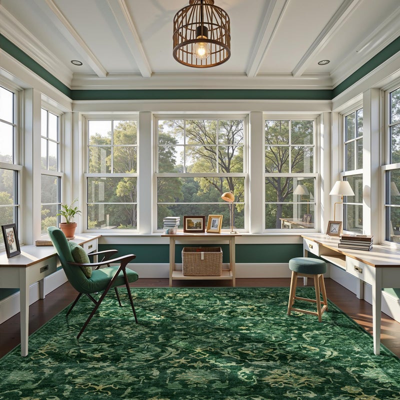 Deerly Dark Green Area Rugs 8x10 Rugs for Living Room, Traditional Washable Rugs for Bedroom Distressed Large Area Rug Living Room Rug Non Slip Rug Carpet for Dining Nursery - Image 2