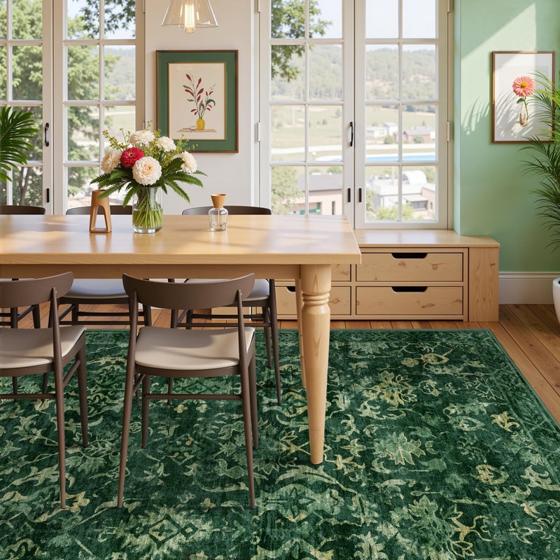 Deerly Dark Green Area Rugs 8x10 Rugs for Living Room, Traditional Washable Rugs for Bedroom Distressed Large Area Rug Living Room Rug Non Slip Rug Carpet for Dining Nursery - Image 5
