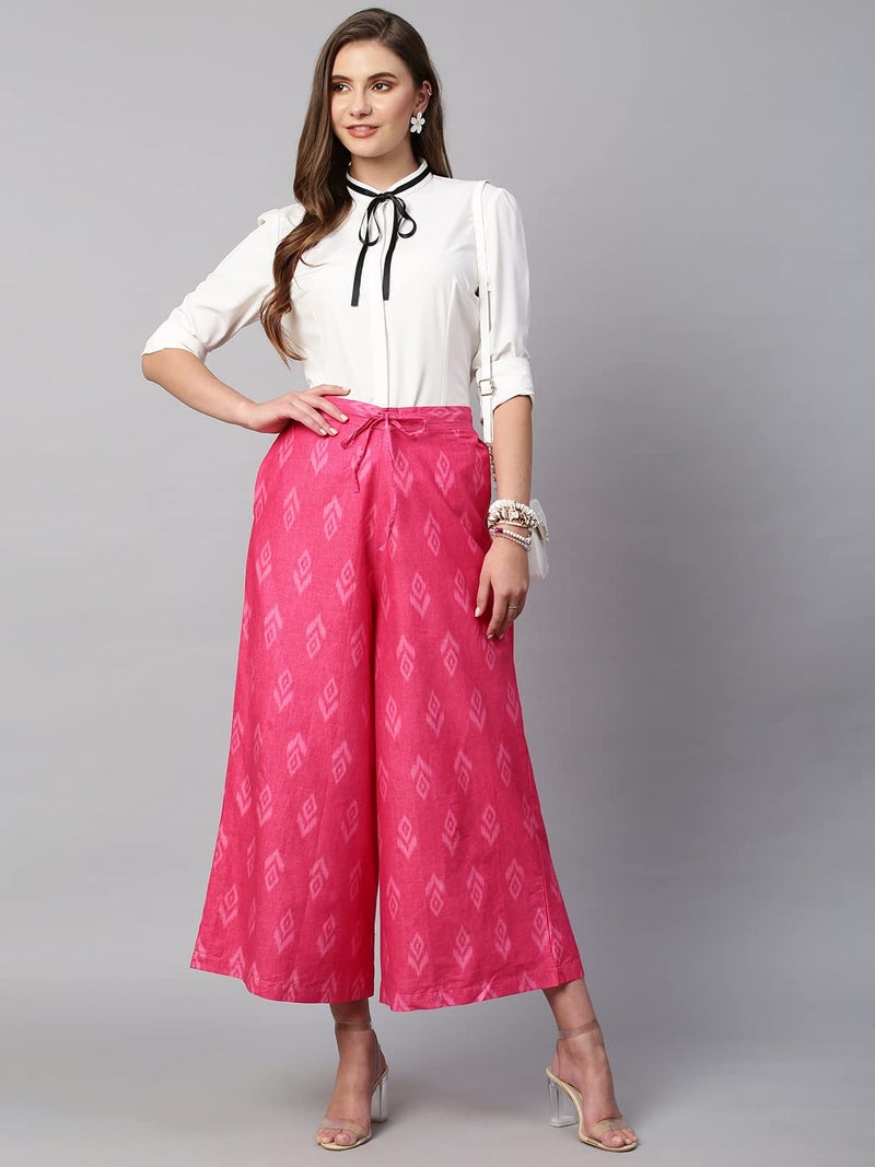 RATAN Women's Cotton Printed Loose Fit Flared Wide Leg Palazzo Pants (CFP-Rani Pink-Small) - Image 2