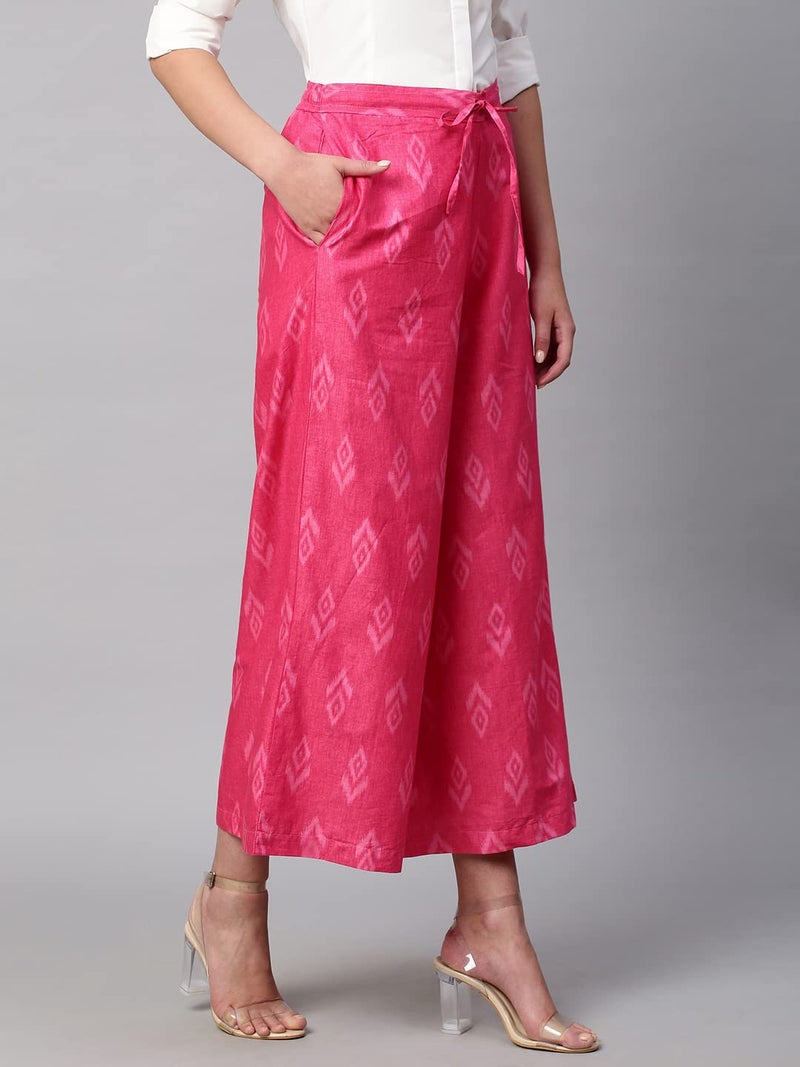 RATAN Women's Cotton Printed Loose Fit Flared Wide Leg Palazzo Pants (CFP-Rani Pink-Small) - Image 3