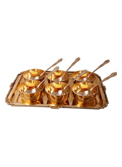 SHIV SHAKTI ARTS Shiv Shakti Arts® 13 Pieces - Brass Thali Set/Dinner Set - Dry Fruits & Dessert Serving Tray Set - (Karvi Design - Big)  - Image 1