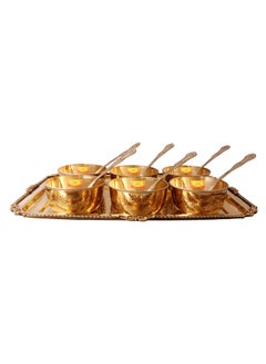 SHIV SHAKTI ARTS Shiv Shakti Arts® 13 Pieces - Brass Thali Set/Dinner Set - Dry Fruits & Dessert Serving Tray Set - (Karvi Design - Big)  - Image 2