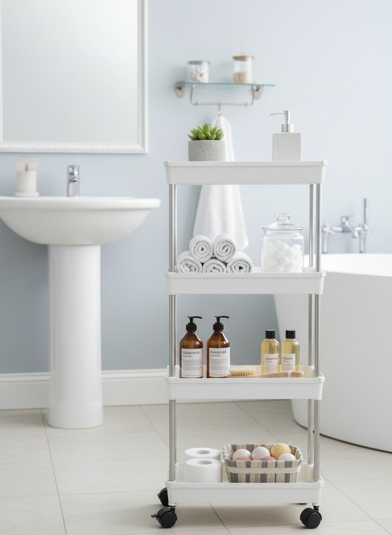 ر و ج رف تخزين متعدد الأغراض بأربع طبقات، رف تخزين بأربع طبقات مع أربع عجلات - تصميم نحيف، سهل النقل، مثالي للمساحات الضيقة - Image 2