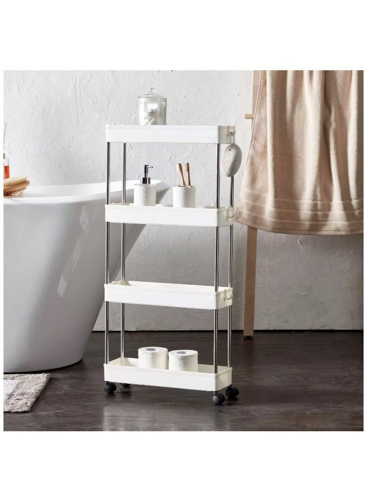 ر و ج رف تخزين متعدد الأغراض بأربع طبقات، رف تخزين بأربع طبقات مع أربع عجلات - تصميم نحيف، سهل النقل، مثالي للمساحات الضيقة - Image 3