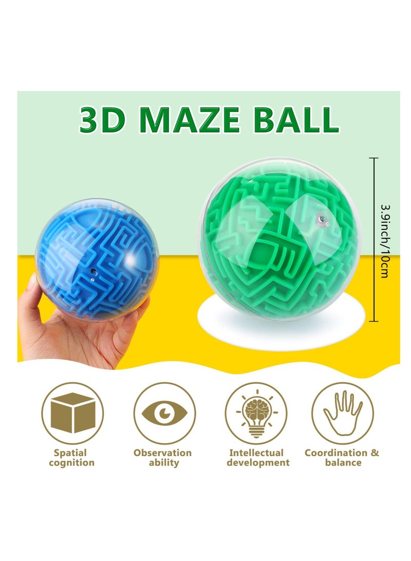 Barakah 2 Pieces Maze Ball 3D Maze Puzzle Brain Teasers Games Gravity 3D Maze Ball 4 Inches Puzzle Toy Maze Puzzle Cube Ball Sphere Educational Toys for Students Teens Adults(Blue, Green) - Image 2