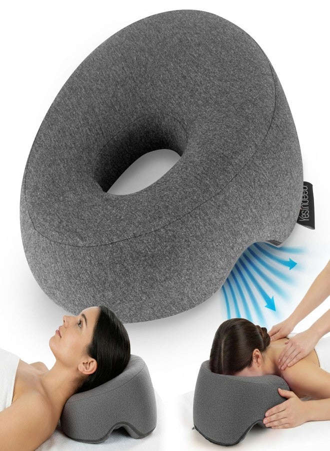 YESINDEED Face Down Pillow for Massage Bed - BBL & Eye Surgery Recovery Headrest | Stomach Sleeping Face Pillow for Prone Sleep, Tanning & Spa | Adjustable Memory Foam Cradle with Removable Cover (Grey) - Image 1