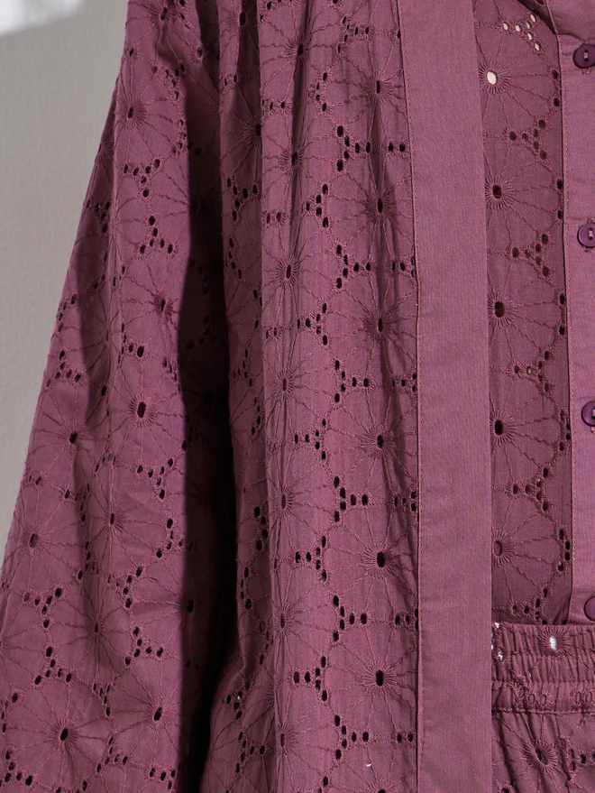 Styli purple Styli Purple Schiffli Knee Length Kimono for Women | Best Price UAE