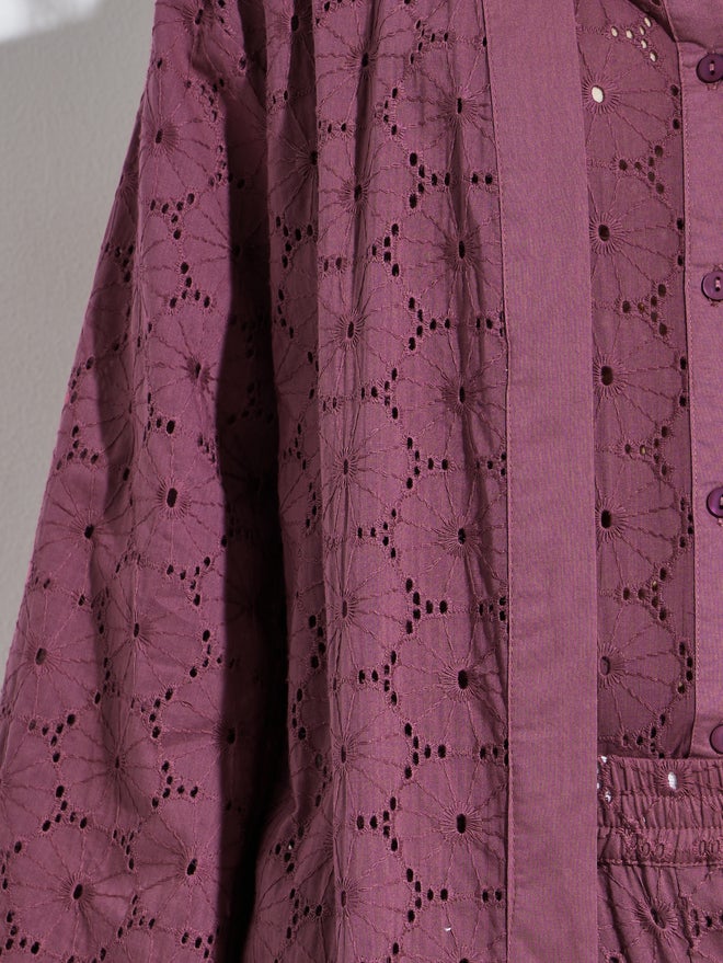 Styli Purple Schiffli Knee Length Kimono - Image 3