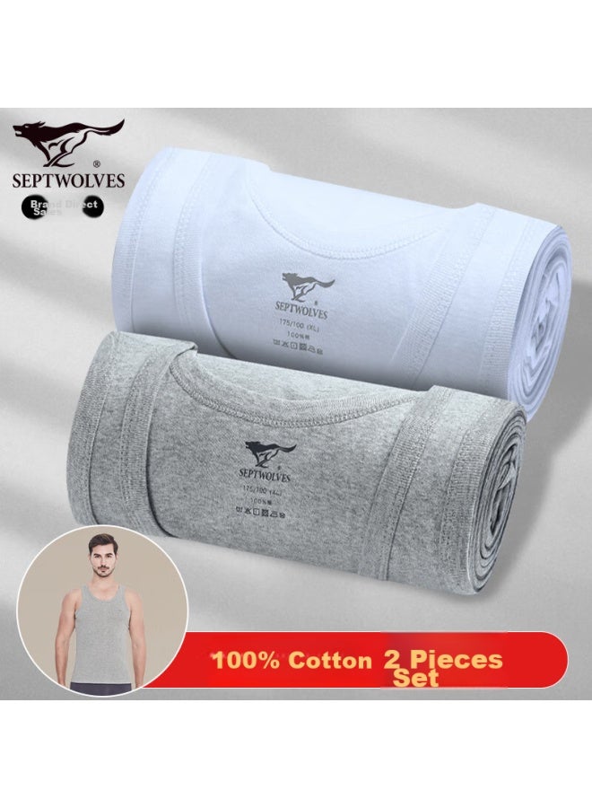 Septwolves Pure Cotton Tank Top For Men, High Elasticity, Sports Fitness, Sweat-absorbing, Breathable, 2-pack - Image 1