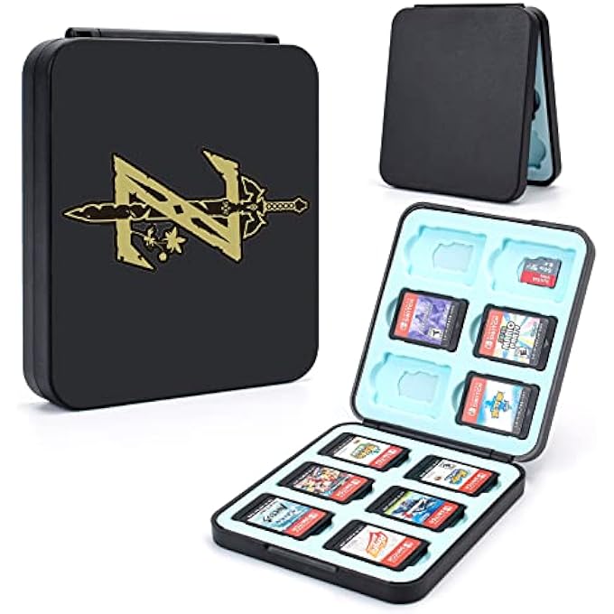 rayihni ZELDA SWORD GAME CASE FOR SWITCH LITE/SWITCH/SWITCH OLED, 12 SLOTS GAME CARDS HOLDER AND 12 MICRO SD CARD SLOTS, CARTOON PORTABLE GAME CARD STORAGE CARTRIDGE BOX - BLACK - Image 1