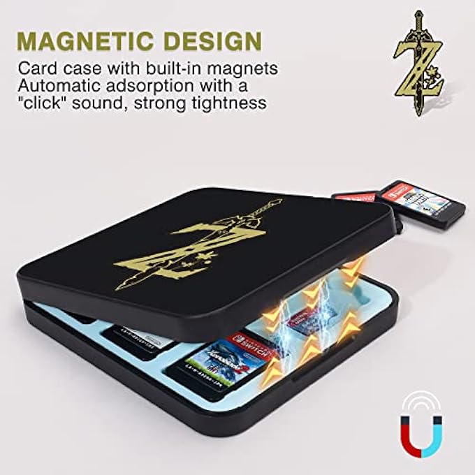 rayihni ZELDA SWORD GAME CASE FOR SWITCH LITE/SWITCH/SWITCH OLED, 12 SLOTS GAME CARDS HOLDER AND 12 MICRO SD CARD SLOTS, CARTOON PORTABLE GAME CARD STORAGE CARTRIDGE BOX - BLACK - Image 3