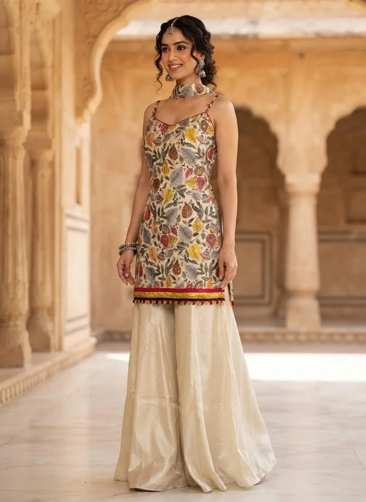 Viny VINY Ivory 3-Piece Sequin Printed Suit Set – Women's Indian Ethnic Wear