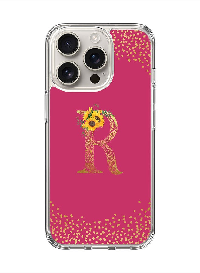Stylizedd For iPhone 16 Pro Case [Compatible with MagSafe] Slim Magnetic cover Clear Phone Case - Custom Monogram Mandala Floral- R ( Pink Rose ) - Image 1