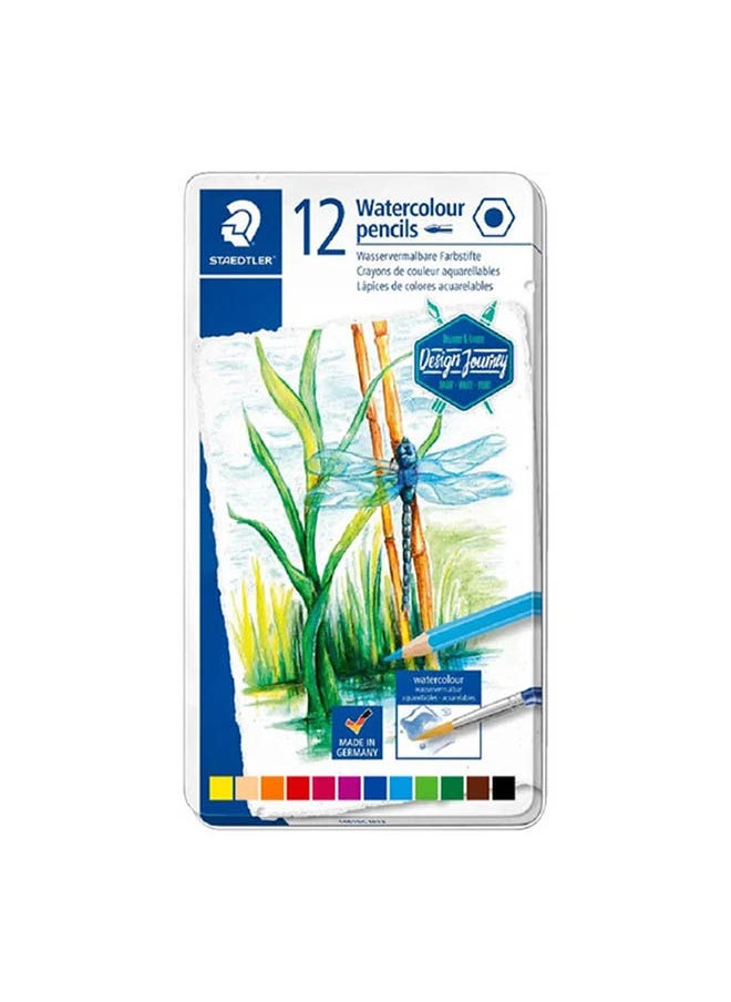 STAEDTLER Design Journey Metal Box Of 12 Assorted Watercolour Pencils Multicolour 