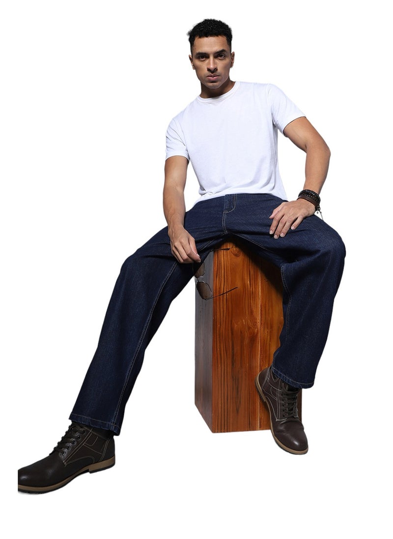 HIGH STAR Loose Fit Wide Leg Mid Rise Jeans for Men  - Image 2