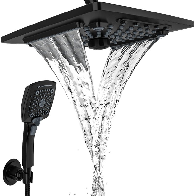 ELLO&ALLO ELLOALLO Rain Shower Head with Handheld Spray Rainfall Shower Head Combo with 60 Hose Adjustable Dual Showerhead Set with 3Way Diverter Matte Black - Image 2