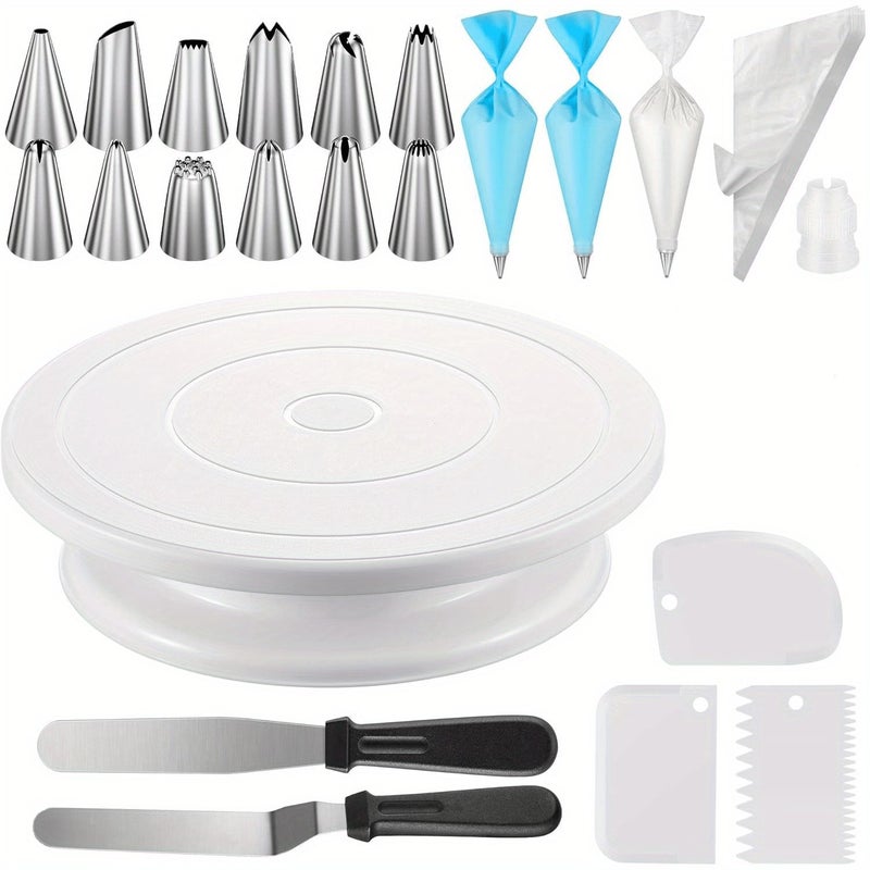 71pcs Black Stainless Steel Piping Tips And Cake Turntable Set Includes 12 Frosting Tips 1 Turntable Reusable Piping Bags Converters Butter Spatulas Scrapers For Cake Decorating Pastry Making - Image 5