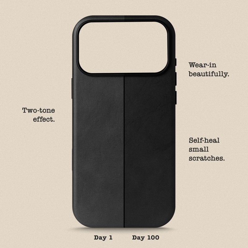 Le Pelle - Handcrafted Premium Italian Leather Case for iPhone 17 Pro - [Built-in Camera Control] - Compatible with Magsafe - Two-Tone Effect with Unique Patina Over Time - Black - Image 5