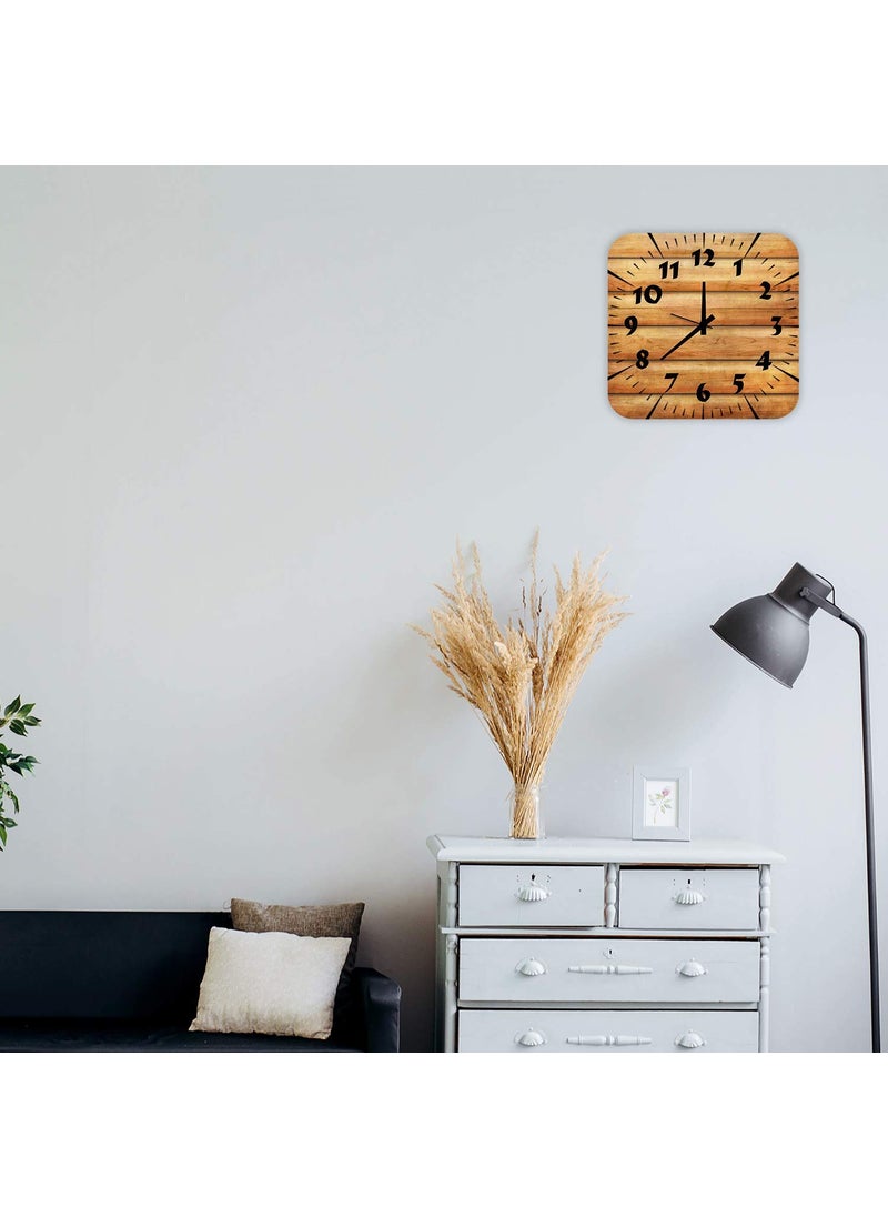 KARTIK Kartik Digital Wooden Printed Designer Square Wall Clock Without Glass (11X11 Inches, Beige)  - Image 2