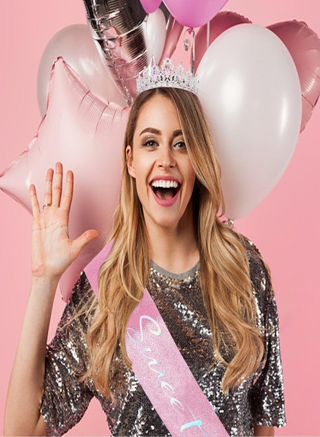 YARIEW Pink Sweet 16 Sash & Tiara - 16th Birthday Crown Set, Perfect for 16 Year-Olds - Image 3