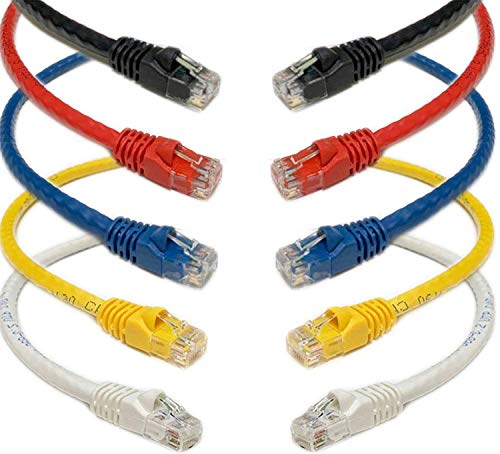 iMBAPrice UL Listed Cat 6 0.5 feet(6 inch) RJ45 Cat6 Ethernet Patch Cable Multi Color (Red, Blue, Black, White, Yellow)- 5 Pack Internet Cable for PC, Router, Modem, PS4/5, Xbox, Gaming - Image 1
