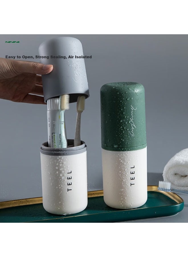 Jajalin Travel Toiletry Cup Set With 2 Detachable Toothbrush Cups, Creative Simple Toothbrush Holder Box, Travel Toiletry Cup Set, Light Green - Image 3