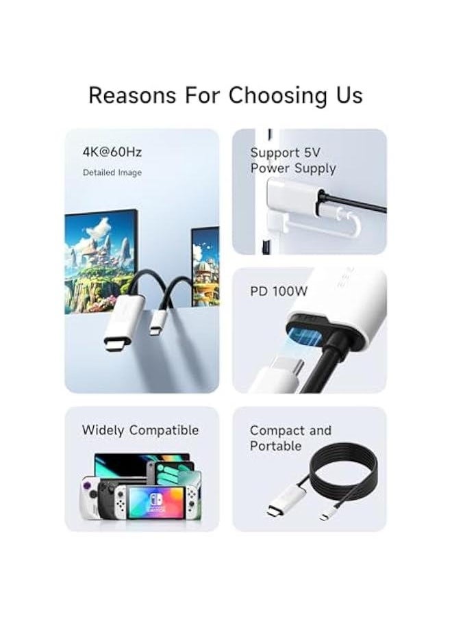 Generic - Switch Dock for Nintendo Switch OLED, USB C to HDMI Cable Adapter with 4K@60Hz HDMI, 100W Power Delivery, Type-C to HDMI Adapter for Laptop, Tablet, SteamDeck, ROG Ally (White 60Hz) - Image 1