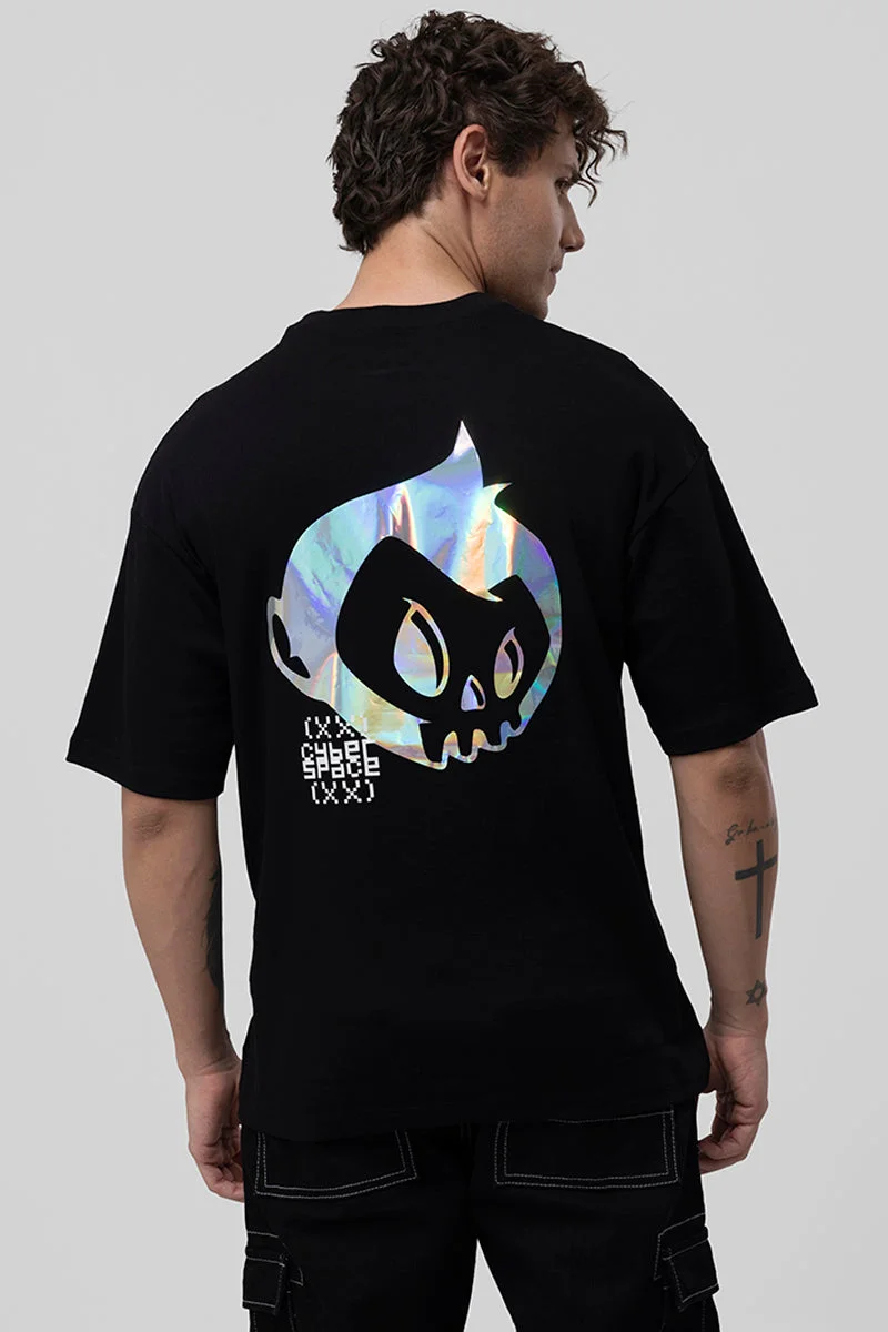 SNITCH Black Graphic Half Sleeve Oversized Streetwear T-Shirt
