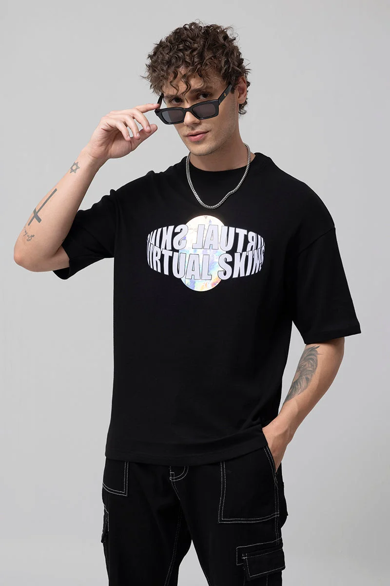 SNITCH Black Graphic Half Sleeve Oversized Streetwear T-Shirt