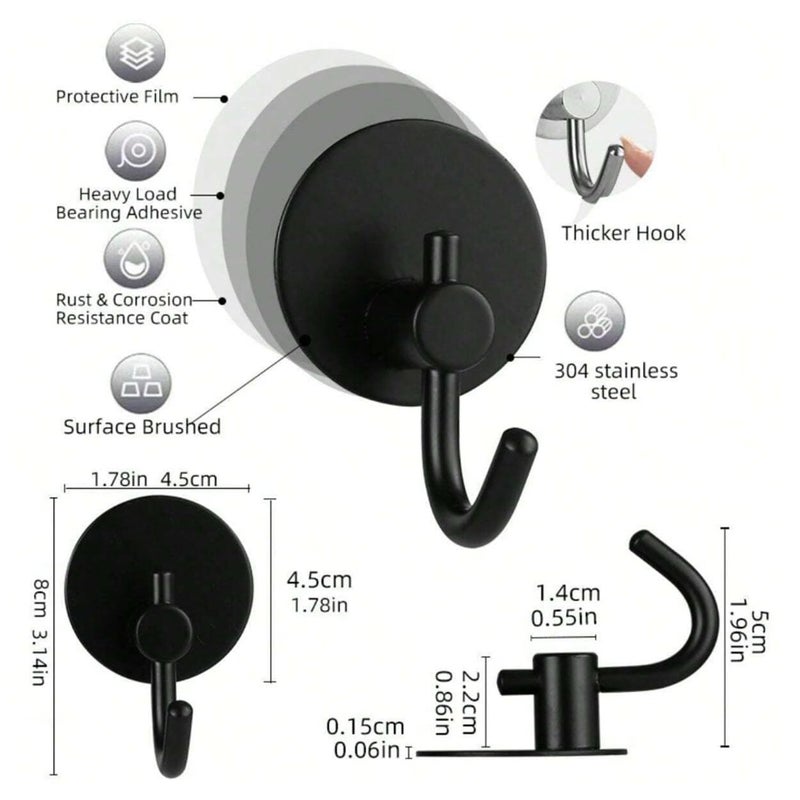 Boniry 4 Pack Wall Adhesive Hooks, Waterproof Stainless Steel Wall Hook,Best Use Kitchen and Bathroom, self Adhesive Hooks Heavy Duty for Towel and Kitchen Accessories Item (Big Round Black Hook) - Image 5