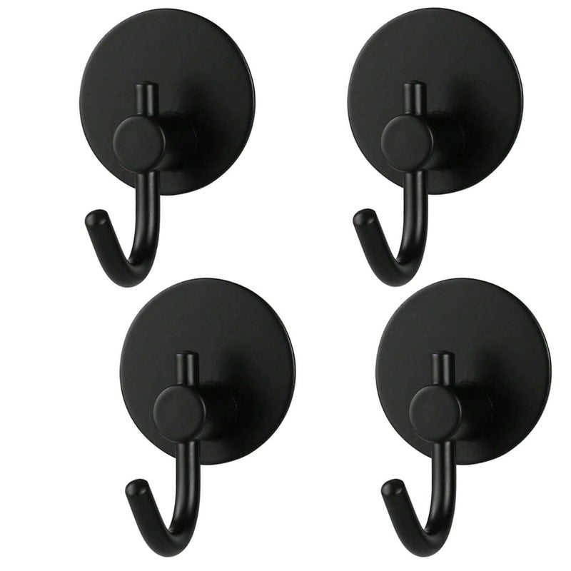 Boniry 4 Pack Wall Adhesive Hooks, Waterproof Stainless Steel Wall Hook,Best Use Kitchen and Bathroom, self Adhesive Hooks Heavy Duty for Towel and Kitchen Accessories Item (Big Round Black Hook) - Image 1