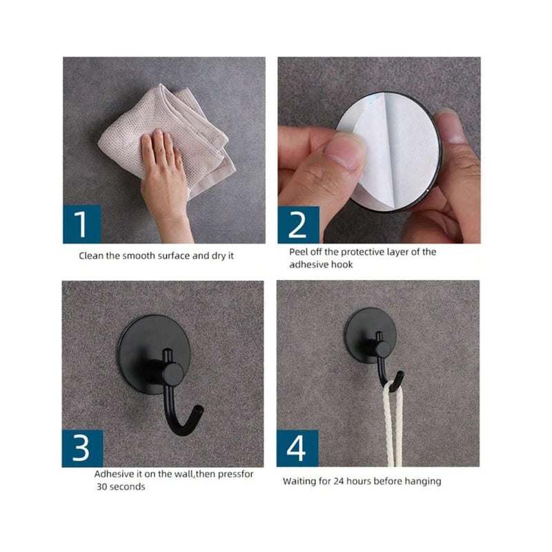 Boniry 4 Pack Wall Adhesive Hooks, Waterproof Stainless Steel Wall Hook,Best Use Kitchen and Bathroom, self Adhesive Hooks Heavy Duty for Towel and Kitchen Accessories Item (Big Round Black Hook) - Image 4