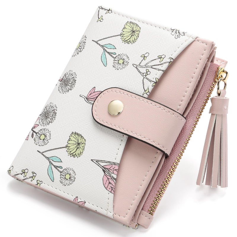 yiijay Small Wallet for Women RFID Blocking Tassle Bifold Slim Thin Leather Wallet Credit Card Holder Wallet Ladies Mini Wallet with Zipper Pocket - Image 1