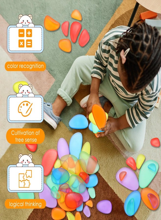 Simgoing 144 Pcs Rainbow Stacking Stones Colorful Pebbles Sorting and Stacking Stones Light Table Accessories Manipulatives Educational Toys for Preschool Kindergarten Montessori Toys, 6 Colors - Image 4