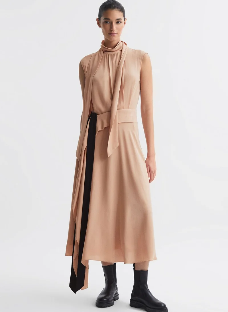 REISS Tie-Neck Midi Dress