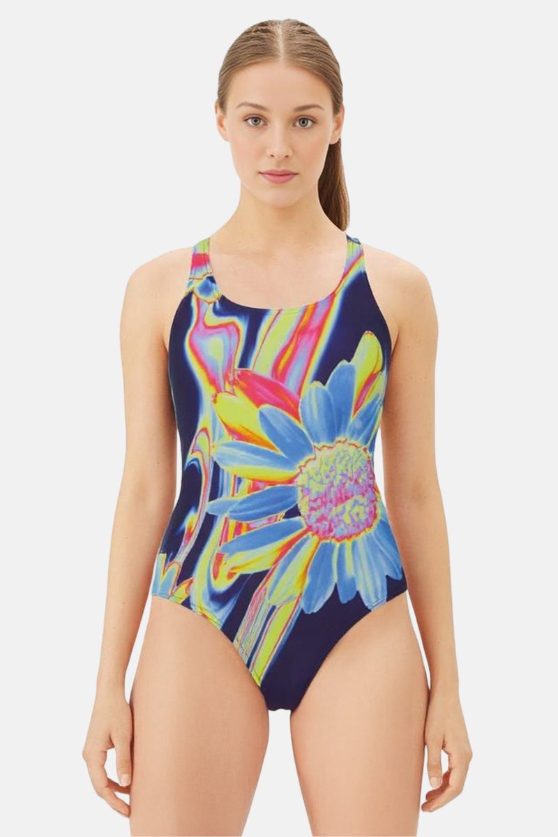Adidas Women Floral Print Padded One Piece Swimwear, Multicolor  - Image 1