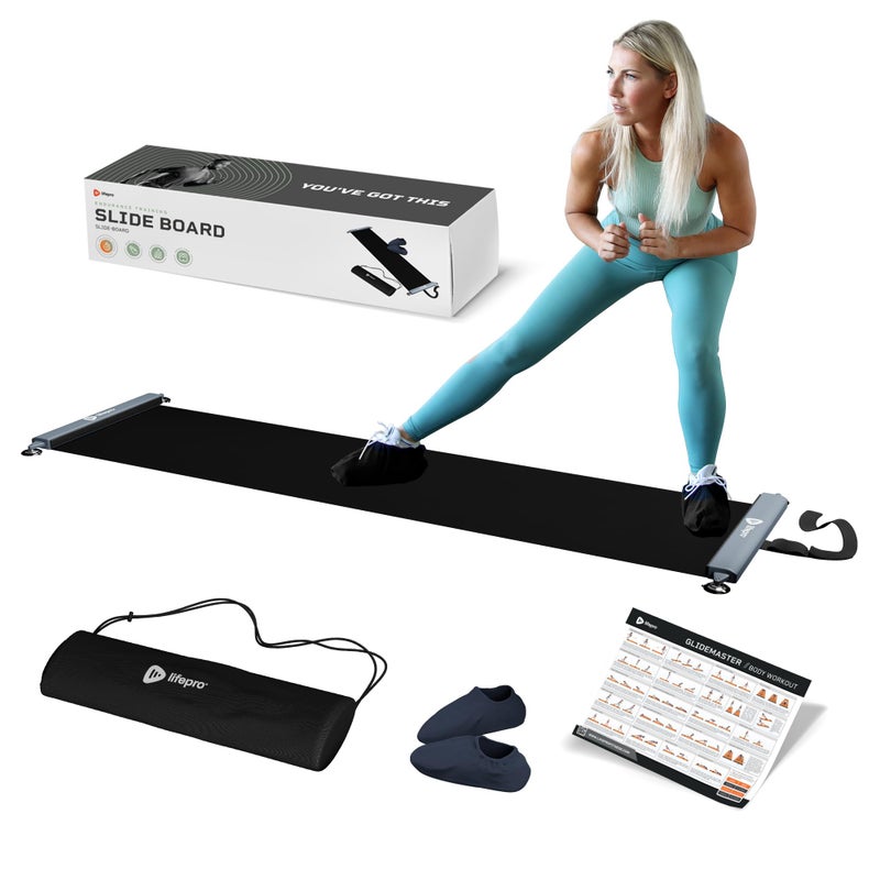 Lifepro Exercise Slide Board Sliding Mat for Endurance and Strength Building Workouts Hockey Skating and Core Training Equipment with Booties - Image 2