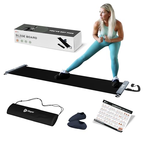 Lifepro Exercise Slide Board Sliding Mat for Endurance and Strength Building Workouts Hockey Skating and Core Training Equipment with Booties - Image 1