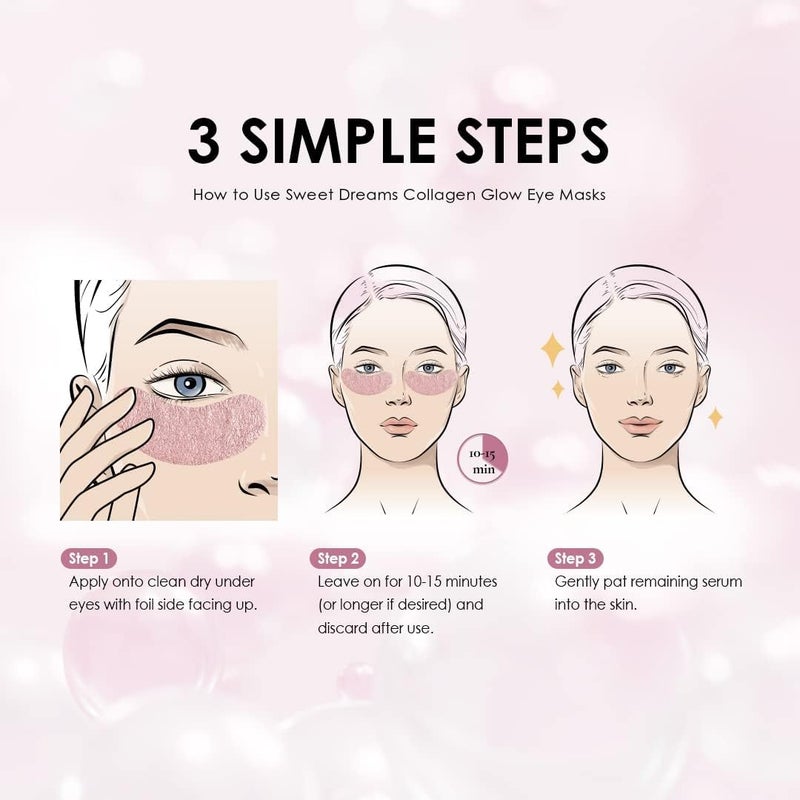 glowiest Sweet Dreams Collagen Glow Rose Gold Eye Masks - Korean Under Eye Patches Puffy Eyes, Dark Circles & Wrinkles | Collagen, Niacinamide, Hyaluronic Acid & Peptides | Hydrating Eye Treatment & BeautyCare - Image 3