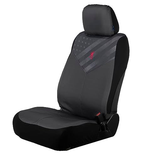 Browning Universal Low Back and Bench Seat Covers, Water and Dirt Resistant Car, Truck, and SUV Seat Covers, Traditional (Gray/Flag), Low Back (Single) - Image 1