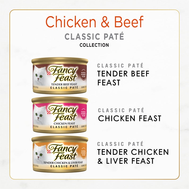 Fancy Feast Purina Fancy Feast Chicken and Beef Classic Pate Collection Grain Free Wet Cat Food Variety Pack - (Pack of 24) 3 Oz. Pull-Top Cans - Image 2