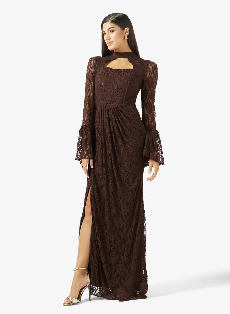 اكاديا فاشن CORSET CUT OUT FLARE SLEEVES DANTEL DRESS