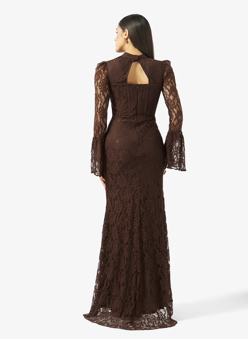 اكاديا فاشن CORSET CUT OUT FLARE SLEEVES DANTEL DRESS