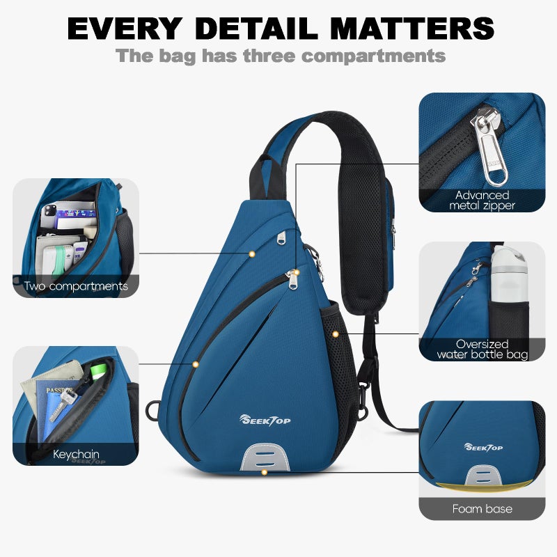 Seektop Crossbody Bag Anti-Theft RFID Blocking Waterproof 400D Nylon Lightweight Small Sling Backpack Shoulder Bags Chest Pack Cross Body Bag for Travel Hiking Outdoor Men Women Blue - Image 4