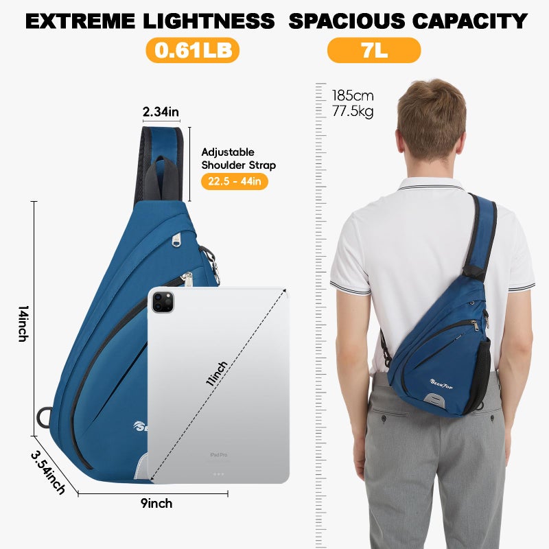 Seektop Crossbody Bag Anti-Theft RFID Blocking Waterproof 400D Nylon Lightweight Small Sling Backpack Shoulder Bags Chest Pack Cross Body Bag for Travel Hiking Outdoor Men Women Blue - Image 2