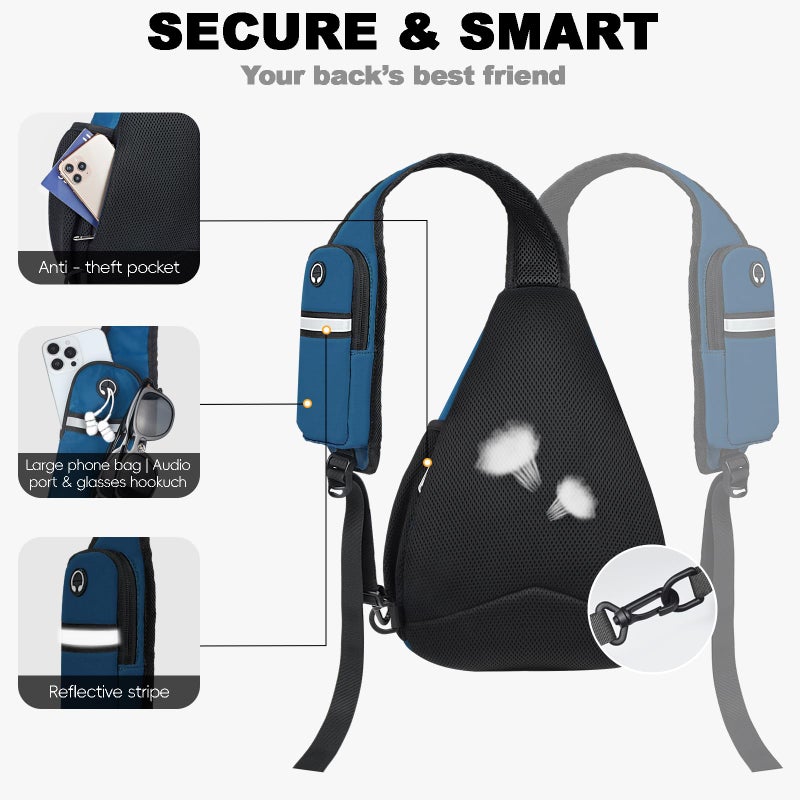 Seektop Crossbody Bag Anti-Theft RFID Blocking Waterproof 400D Nylon Lightweight Small Sling Backpack Shoulder Bags Chest Pack Cross Body Bag for Travel Hiking Outdoor Men Women Blue - Image 5